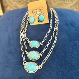 Turquoise and Silver Necklace and Earring Set